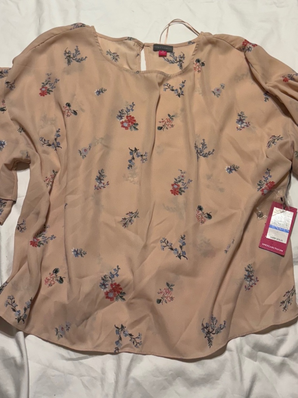 NWT Vince Camuto Floral Ruffle Sleeve Blouse XL Peach Bellini Flowy Top MSRP $79